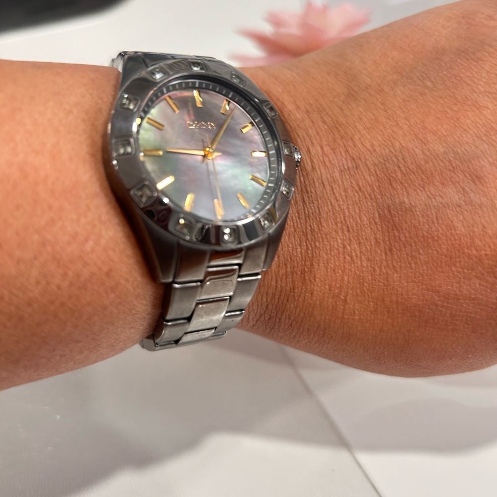 DKNY Silver and Brown Watch